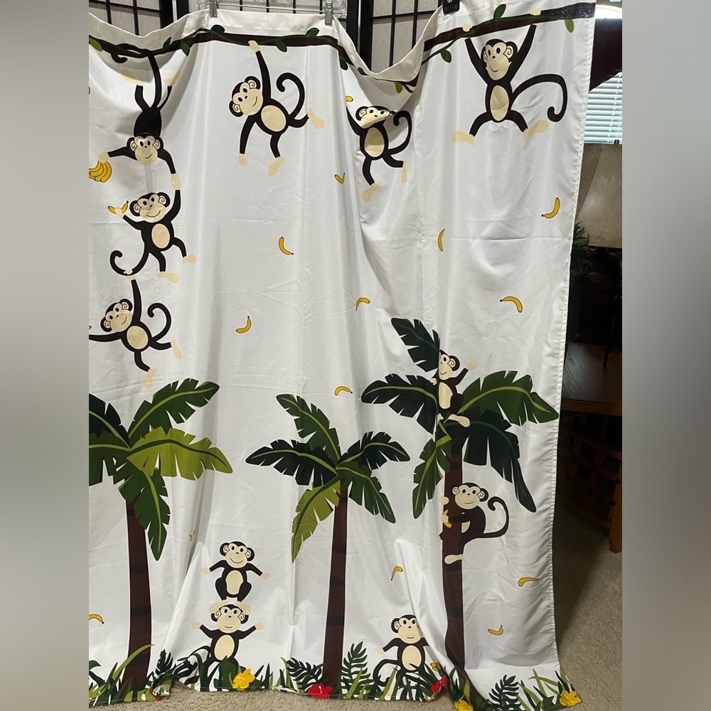 ALLURE SHOWER CURTAIN Playful Monkey and Palm Tree TROPICAL JUNGLE THEME: KIDS